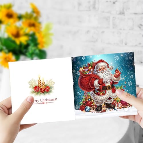 POETRYDRAW 12 Pack 5D DIY Diamond Art Painting Santa Claus Greeting Card Kit, Diamond Art Birthday Holiday Greeting Card, Crafts Kit Creative with Envelope