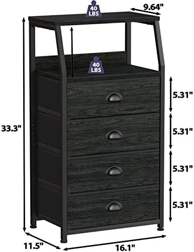 Furnulem Dorm Tall Nightstand, Small Dresser for Bedroom with Fabric Drawer