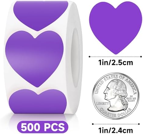Anwyll Heart Stickers - 500Pcs 1Inch Valentines Day Heart Stickers Purple Heart Shape Sticker for Reward Classroom Self Adhesive Love Incentive Sticker for Envelope Seal Card Birthday Wedding Favors
