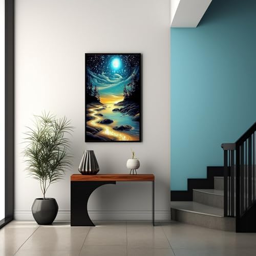 DIYDECORFUN Moon Beach Diamond Art Kit for Adults,5D Full Drill Round Diamond Dot Painting for Beginners,DIY Paint with Diamond Beach Gem Art Painting Adult Crafts for Wall Decor 12x16Inch