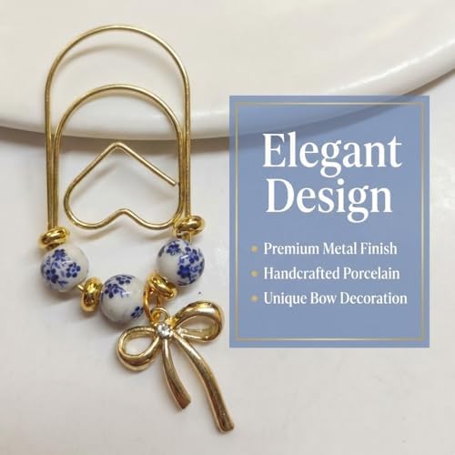 2 pcs Cute Planner Paper Clip Bookmarks, 2 Inches, Journal Notebook Charm Accessories, Page Saver Holder, Bookish Gift for Book Lover (Blue and White)