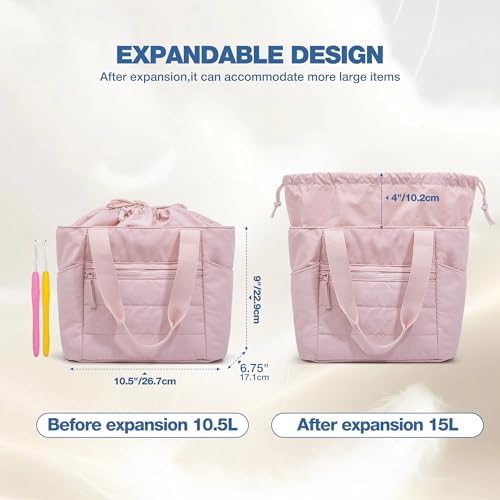 Teamoy Small Knitting Bag, Yarn Storage Tote, Crochet Bag Organizer, Pink