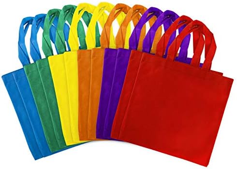 Super Z Outlet Assorted Colorful Solid Blank Fabric Tote Party Gift Bags Rainbow with Handles for Birthday Favors, Snacks, Decoration, Arts & Crafts, Event Supplies (12 Pack) (12" Inches)