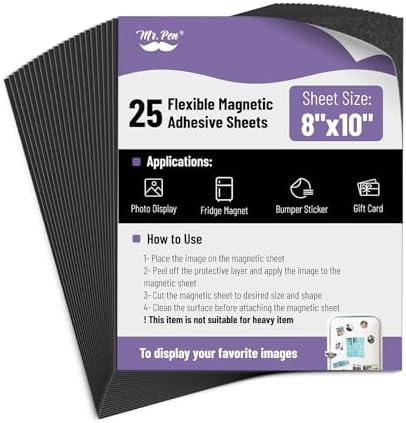 Mr. Pen- Adhesive Magnetic Sheets, 8" x 10", 25 Pack