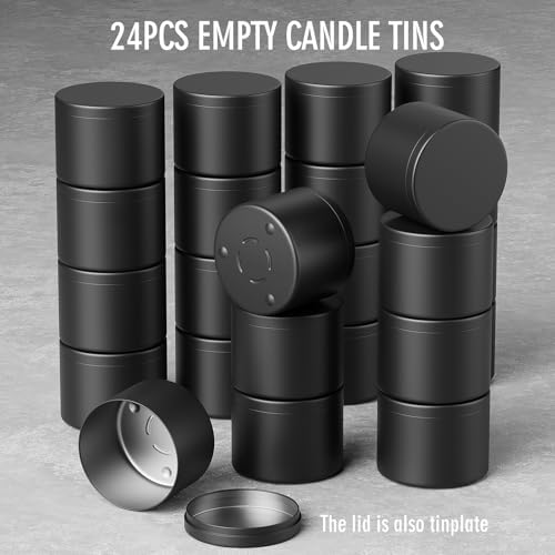 Empty Candles Tins 8 oz Candle Jars 24 pcs Candle Containers for Candle Making with Lid (Black-8oz)
