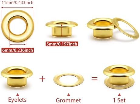 SEMINI 400 Sets 6mm Gold Grommet Eyelet Kit for Fabric Leather Crafts
