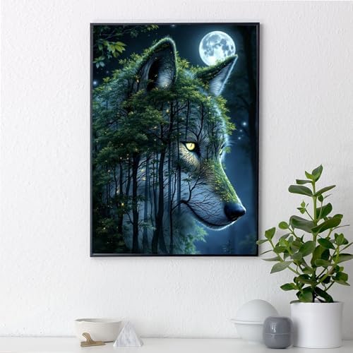 Yezavesu Wolf Diamond Art Kits for Adults Beginners 12x16 Inch | Wolf Forest Diamond Painting Kit, DIY 5D Full Round Drill Gem Art, Stress Relief Craft Kits, Home Wall Decor Gift