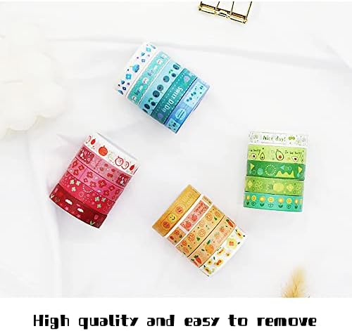 Vintage Washi Tape Set, 20 Rolls with 4 Color Holiday Washi Tape Kawaii for Bullet Journaling, Floral and Fruit 10mm Wide Art Tape for DIY Craft Scrapbooking Gift Wrapping