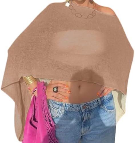 Women Sheer Poncho Shawl Top Lightweight Knit Pullover Beach Cover Up Tops