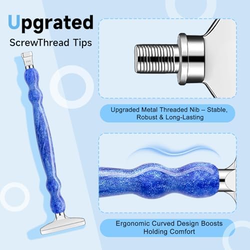 Diamond Painting Pen Kit - 7 Metal Tip Diamond Art Tools, 5D Diamond Painting Accessories for Adults Beginners, Resin Pen with Straight/Bent/Flat/Roller Nibs, Tray & Clay