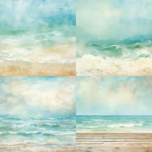 Scrapbook Paper Pad 6x6 Craft Paper Single-Sided Watercolor Seaside Background Beach Ocean Theme, Wedding, Birthday Party Decoration Sheets 24