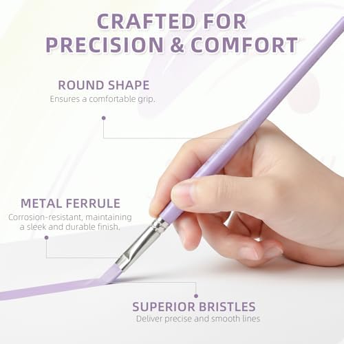 12 Pcs Flat Professional Artist Watercolor Paint Brush Set, Purple