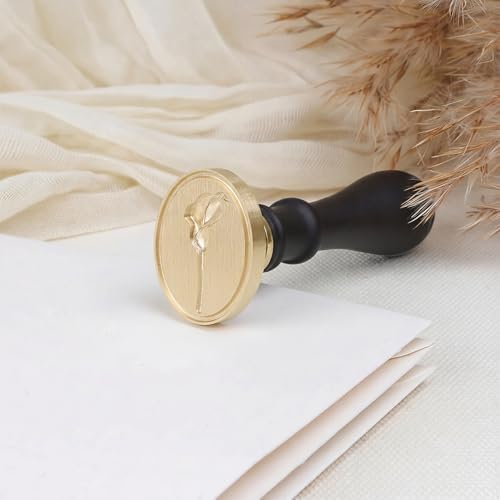 UNIQOOO 3D Embossed Relief Calla Lily Wax Seal Stamp with Wooden Handle, Vintage Brass Floral Botanical Sealing Stamp Head for Wedding Invitations, DIY Crafts, Envelopes, Gift Wrapping