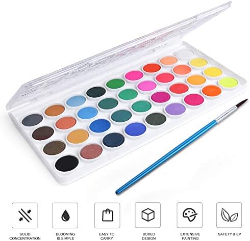 AROIC Watercolor Paint Set, 36-Color Watercolor Paint with 10 Brushes