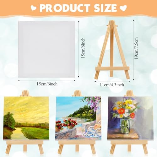 Mimorou 150 Pack Mini Canvas with Easel for Painting Wood, 6 x 6 Inch