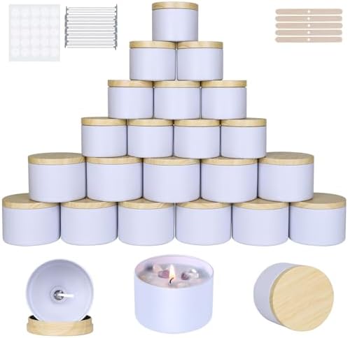 CONNOO 24 Pack - 12pcs 8oz & 12pcs 4oz White Candle Tins with Lids
