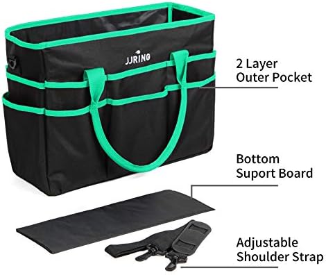 JJRING Large 600D Nylon Artist Organizer Tote Bag With 16 Pockets, Green