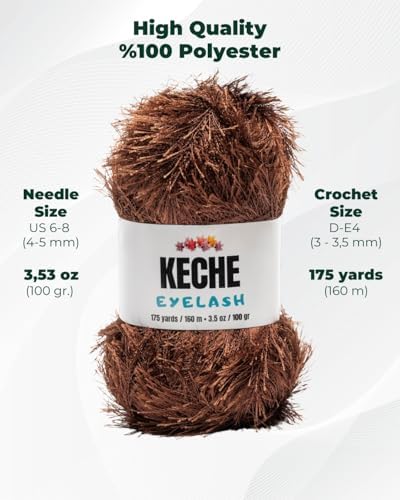 Eyelash Fun Fur Yarn - Premium Soft Crochet Yarn DIY Hand Knitting 100% Polyester 175 Yds 3.53 Oz (Pack of 2) - Brown