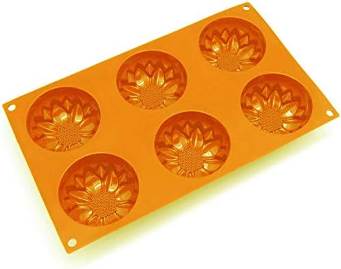 2 Pack 6 Cavity Sunflower Silicone Molds Muffins Brownies Soap Baking Trays | Flexible reusable design creates cornbread cheesecake panna cotta pudding gelatin desserts and jello shots with quick release