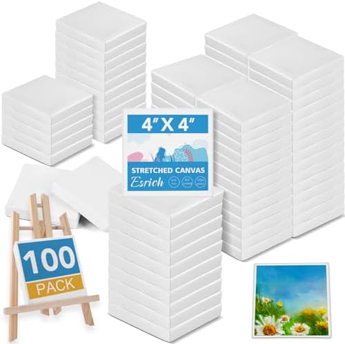 ESRICH Mini Canvases for Painting, 4x4In Canvas in Bulk 100 Pack, 2/5In Profile Small Square Canvas, Blank Canvases are Great for School Projects and Kids Birthday Parties, Home Decor Project.