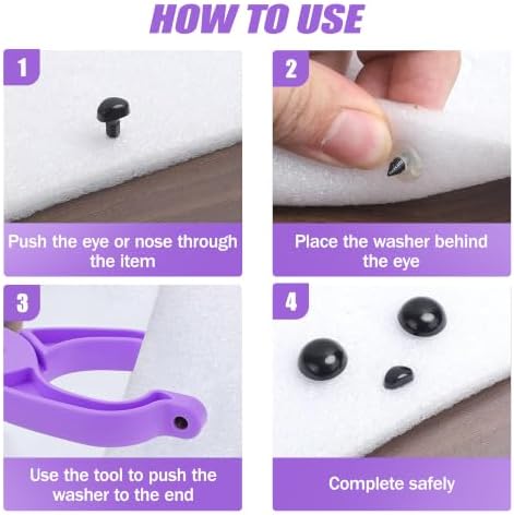Safety Eye Tool Kit for Amigurumi & Crochet-1150PCS 3D Glitter Safety Eyes,5-30mm Stuffed Animals Safety Eyes Doll Making Supplies,Safety Eye 10-30mm Sizer Tool,Ergonomic Design for Crafting (Purple)
