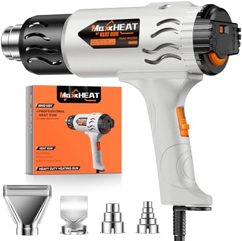 Heat Gun - Variable Temperature Control Cool Mode 100℉~1200℉, 1800W Heavy-duty Hot Air Gun with 4 Nozzles for Shrink Tubing, Crafting, Epoxy Resin, Vinyl Wrap