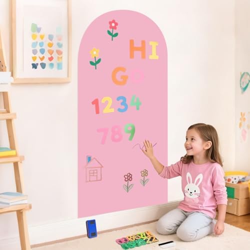 Magnetic Wall Decal 39.3x17.5 Inch Pink Color Magnetic Wall Decal Magnet Wall for Kids Arch Chalkboard with Multiple Accessories Magnet Wall Drawing Learning for Playroom Home
