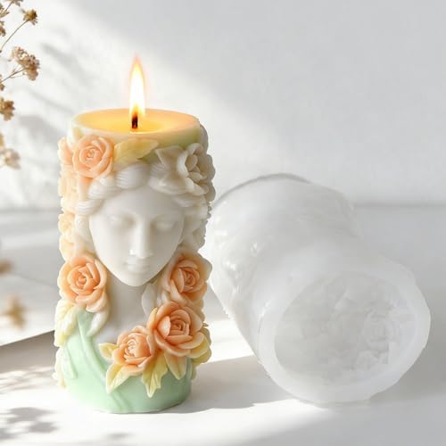 Konrisa Cylinder Candle Making Molds, Beauty and Flower Silicone Molds for Candle Making, Resin Soap Craft Supplies, Resin Casting Molds
