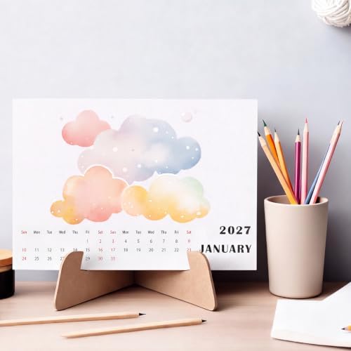 Faccito Watercolor Calendar Set for 2027-2028 Paint Desk Calendar 24 Sheets Watercolor Paper Bulk with Desktop Bracket Art Supplies for Crafts and DIY Media(5.8 x 8.3inch)