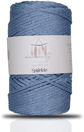 Makromecity Sparkle Polypropylene Macrame Cord 3mm x 131 Yards (394 feet) Premium Polyester Macrame Cord for Macrame Art & Crafts for Wall Hangings, Bags, Underplate, Rug
