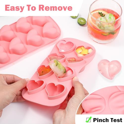 Webake Heart Shpaed Ice Cube Trays, 8-Cavity Heart Silicone Molds for Whiskey, Cocktail, Chocolate, Ice Cubes, Candy with Fun Shapes (Pack of 3)