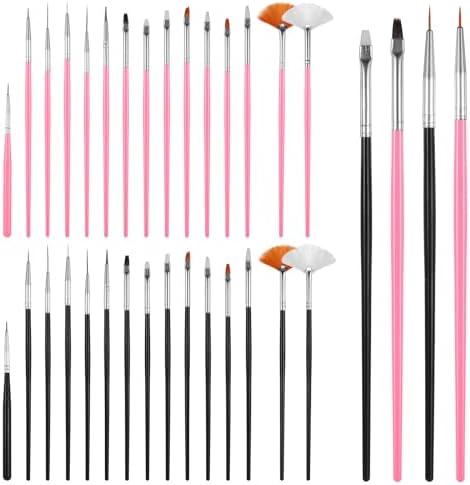 30 PCS Cake Decorating Brushes, Cookie Paint Brushes Food Safe Paint Brushs Kit Cookie Decorating Brush Food Paints Fondant Brush DIY Tool Set Icing Pastry Brushs for Painting Baking, Black and Pink