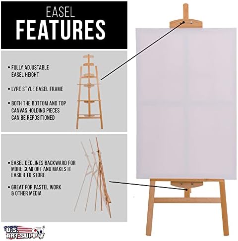 U.S. Art Supply 56" High Medium A-Frame Wood Easel, Lyre Style Studio Easel