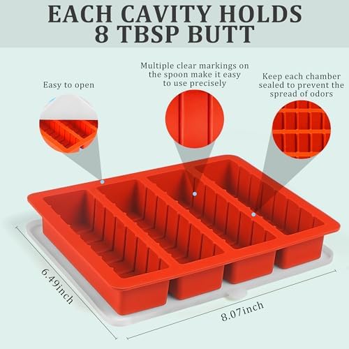 2Pcs Silicone Butter Tray with Lid, Non-Stick Silicone Butter Mold with Lid for Making Butter, Standard Butter Mold Size for Homemade Butter (Large with Scale Markings(Lid))