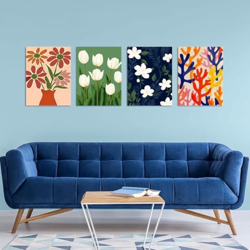 DOTSOPS 4 Pack Floral Diamond Painting Kits Art for Adults Round Full Drill