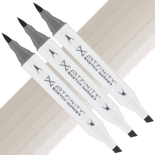 Artfinity Sketch Markers - Set of 3 - Warm Gray 2 WG2, Vibrant, Professional, Dye-Based Alcohol Markers for Artists, Drawing, Travel, & More