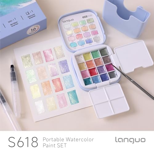 Mini Watercolor Paint Set 16 Colors, Travel Art Kit All-in-One