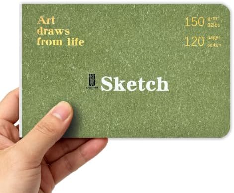 Hardcover Pocket Sketchbook, 3.5" x 5.4" Mini Small Travel Drawing Journal, 92lb/150gsm Heavyweight Paper, 120 Pages Blank Sketch Book for Adults Artists Mixed Media, Ideal Gift,Light Green