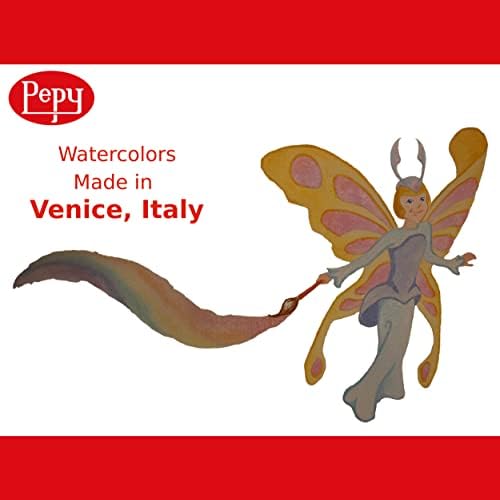 Pepy Watercolor Paint; Set of 12 Colors; Includes Brush & Closable Mixing Tray, Metallic Pearlescent Multicolor