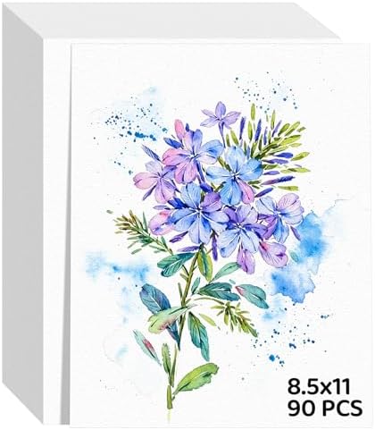 90 Sheets Watercolor Paper 8.5x11, 110lb/230gsm Cold Press Watercolor Paper