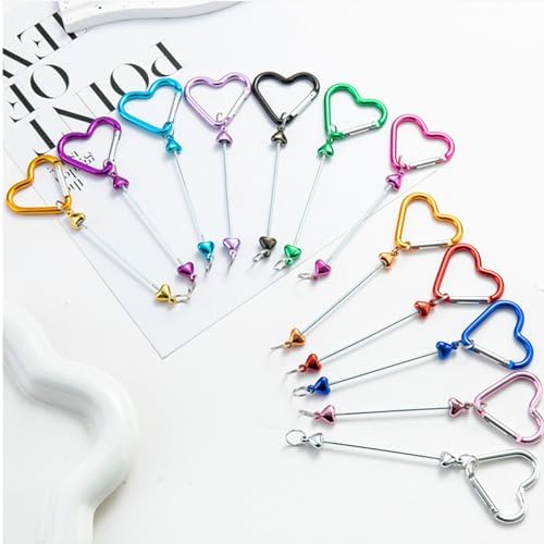 Beadable Keychain Colorful Heart/Triangle Shaped Blank Bar with Snap Hook for DIY Craft Making Kit
