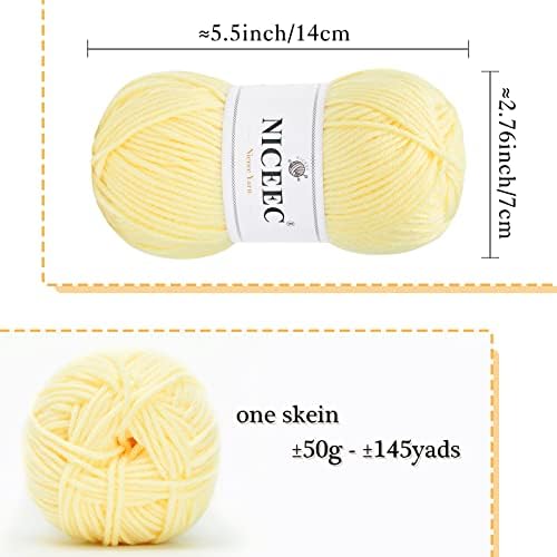 NICEEC 300g Soft Assorted Colors Yarn 100% Acrylic 870yds -Yellow