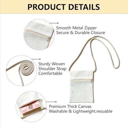 6Pcs 13x17cm Blank Canvas Crossbody Bag,Bulk Mini Zipper Shoulder Bags,Cloth Fabric Bags Painting Bags for DIY Craft