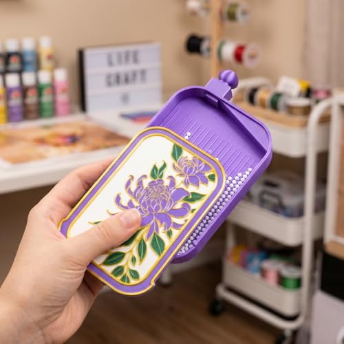 RaySoar 3D Printed Diamond Art Trays with Lids, High Edge Anti-Spill Rhinestone Tray with Exquisite Pattern for Diamond Art Accessories - Purple