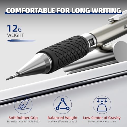WUO 0.9 mm Mechanical Pencil Set with Eraser Pen Storage Case, 6 PCS