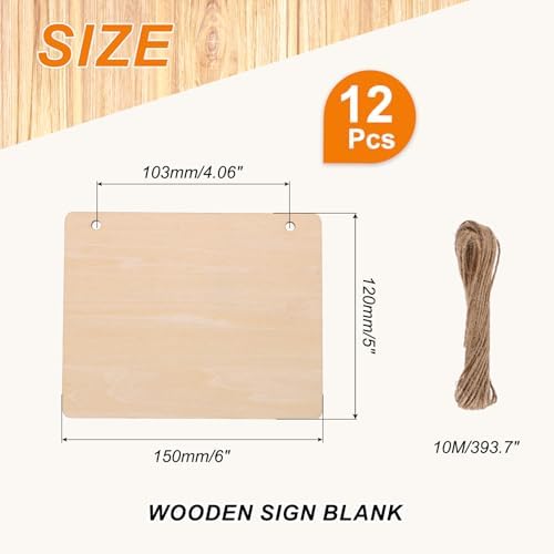 MECCANIXITY Unfinished Hanging Wood Sign Blank with Ropes 6"x5" Unfinished Wood Crafts Boards Wooden Plaques for Crafts DIY Painting Burning Carving Door Wall Decoration, Style 6, Pack of 12