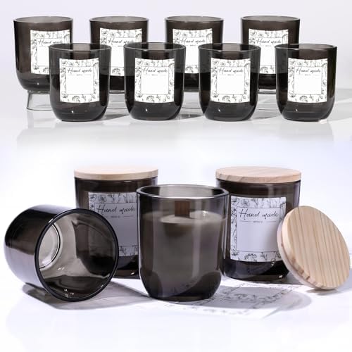LETINE 12PCS 8oz Smoke Gray Glass Candle Jars with Lids - Perfect for Storage & Gifts | Durable Candle Containers for Bulk Candle Supplies, Wedding Favors & Christmas Decor
