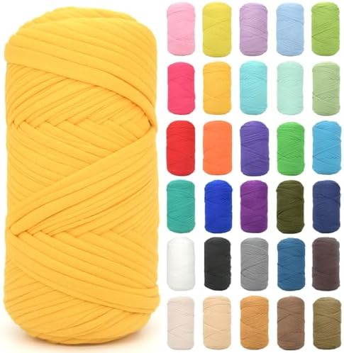 Tshirt Yarn for Crocheting,Golden Yellow T Shirt Chunky Elastic Fabric Thick T-Shirt Crochet Yarn for Beginners Crocheting Hand Knitting Bag/Basket/Coasters/DIY Crafts/Home Decor 200G(Golden Yellow