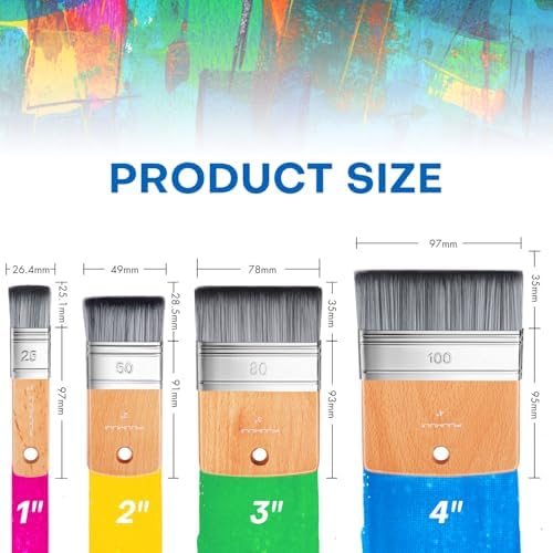 4pcs Flat Paddle Paint Brush Set, Fuumuui Scale Brushes, Large Paint Brush, Wide Flat Paint Brushes with Short Handle for Oil and Acrylic Paints(1'', 2'', 3'', 4'')