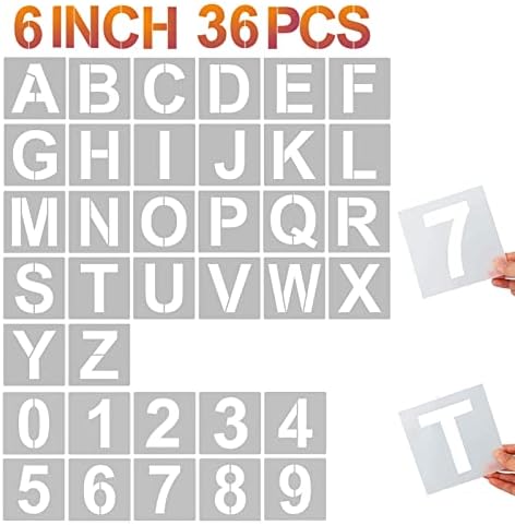 YEAJON 6 Inch Letter Stencils and Numbers, 36 Pcs Alphabet Art Craft Stencils, Reusable Plastic Templates for Wood, Wall, Fabric, Rock, Signage(6 Inch)
